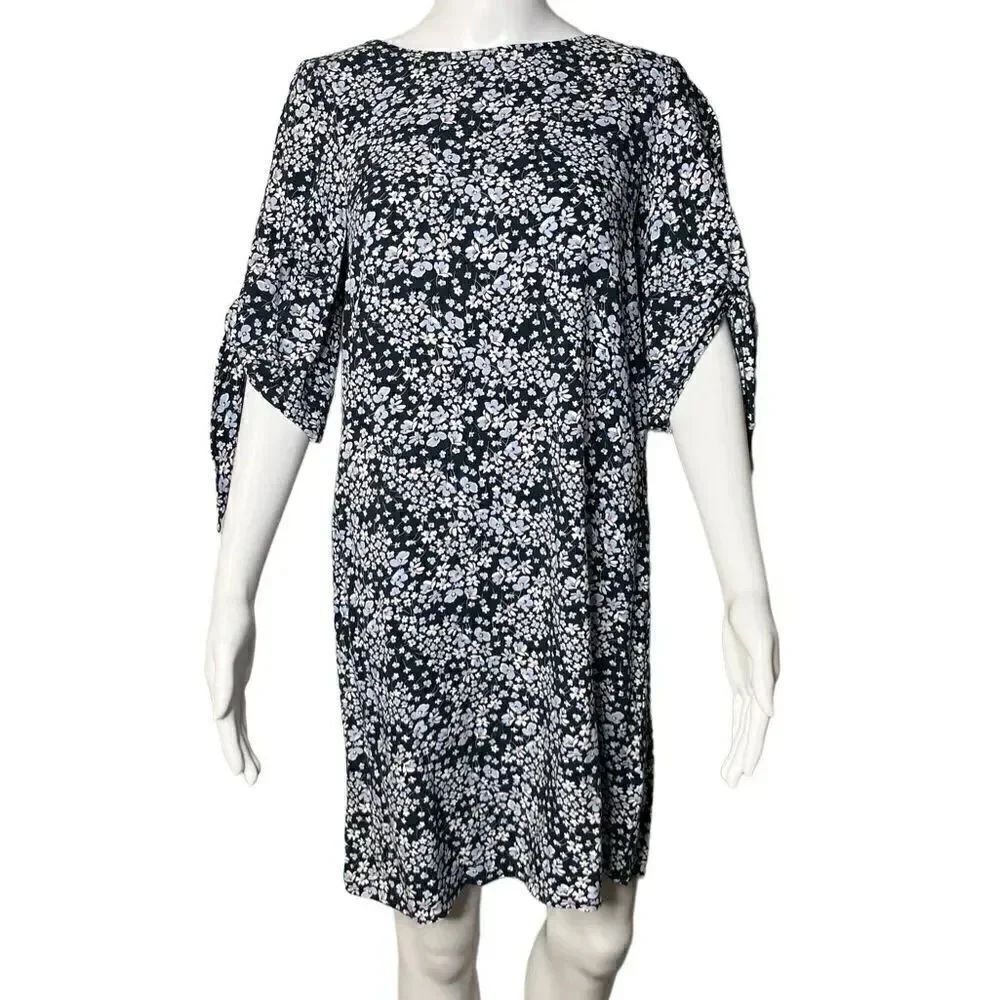 H&M Floral 3/4 Open Sleeve Mini Dress Dark & Light Blue Size 4